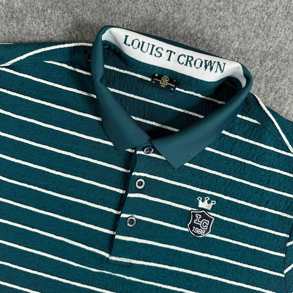 LOUIS T CROWN Men's Teal White Striped Golf Polo Shirt Embroidered Logo Size‎ L
